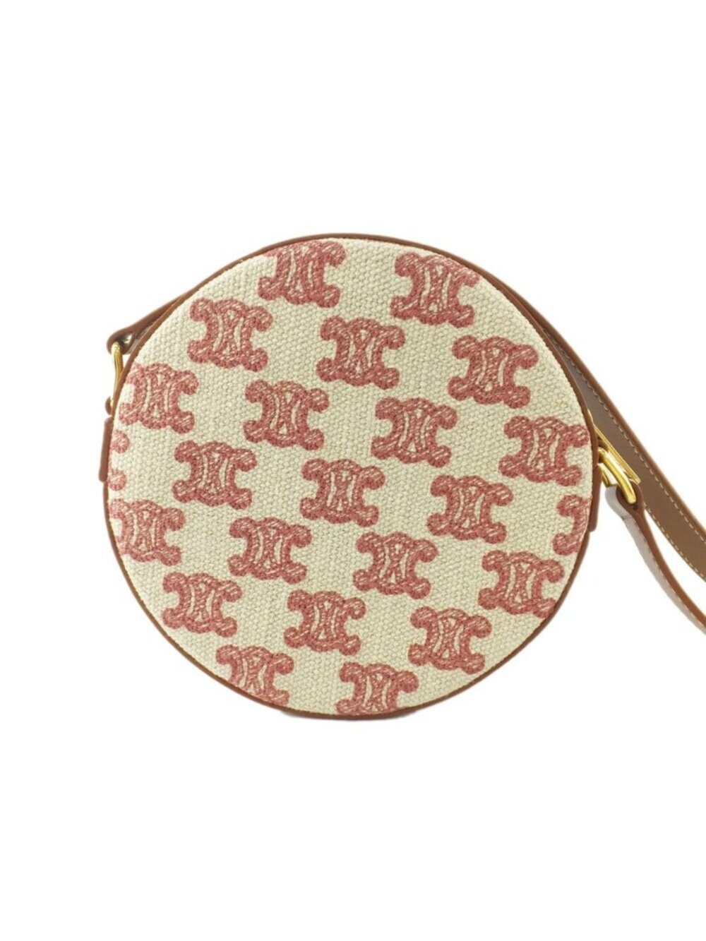 Celine Triomphe Round Shoulder Bag Beige Red Brown Canvas Leather Bags